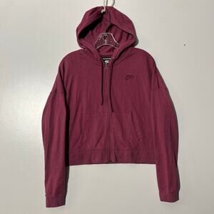 Nike Sportswear Cropped Zip Up Burgundy Adjustable Hoodie Women’s Size Medium